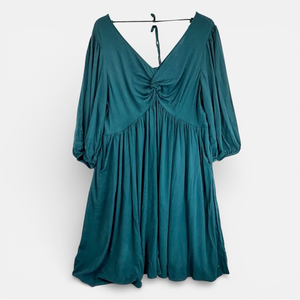 Torrid Teal Knot Front Baby doll Mini Dress Balloon Sleeve Size 2 - Picture 2 of 6